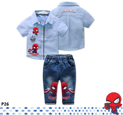 setelan kemeja jeans spiderman